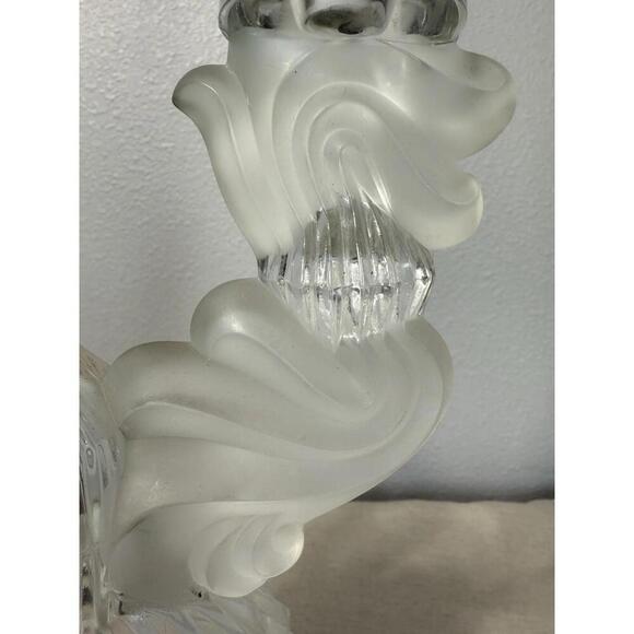 Vintage Crystal Glass 2 arm Candle Stick Holder Frosted Heavy Art Nouveau 4441 - Picture 3 of 6